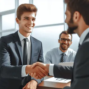 IT business consultant and Client shaking